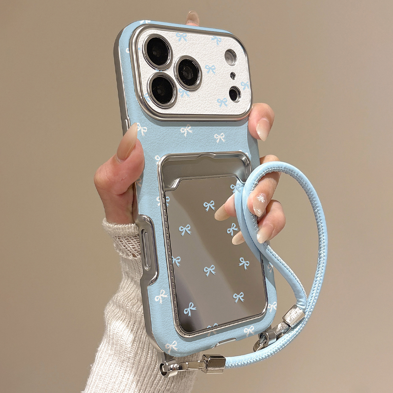 Phone Accessories Case - Sevimli Fiyonklu Aynalı Kartlıklı Telefon Kılıfı