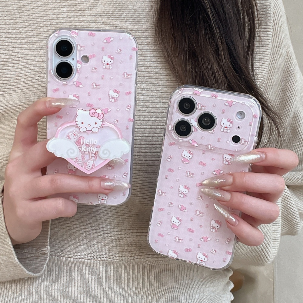 Phone Accessories Case - Pembe KT Kedi Kanatlı, Braketli Telefon